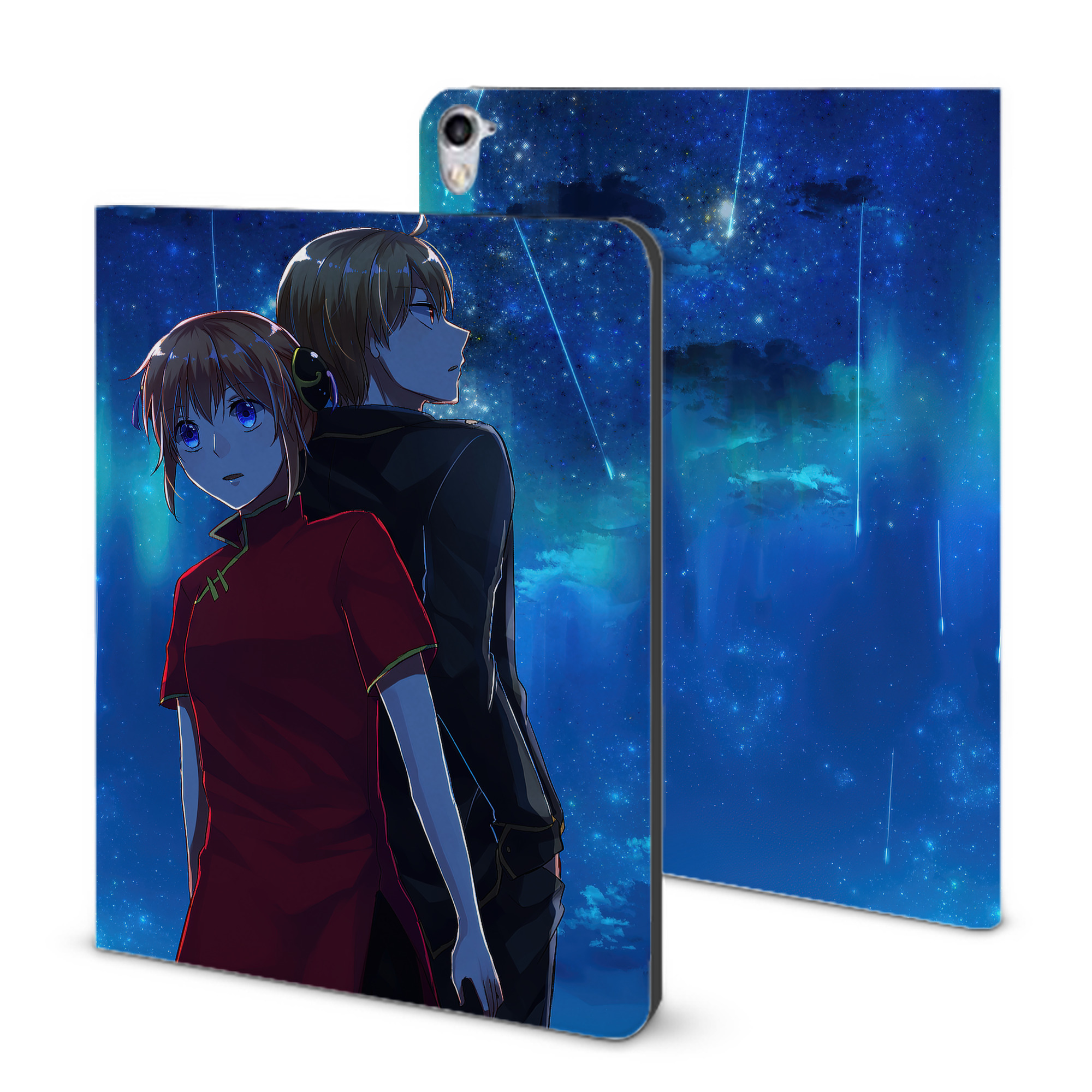 ぎんたま 坂田銀時（さかたぎんとき） 神楽 志村新八（しむら しんぱち） GINTAMA Sakata Gintoki Kagura Shimura Shinpachi IPad ケース ブック型 PUレザー TPU 耐衝撃 軽量 薄型 ペン収納なし 全面保護 IPad 各モデル対応